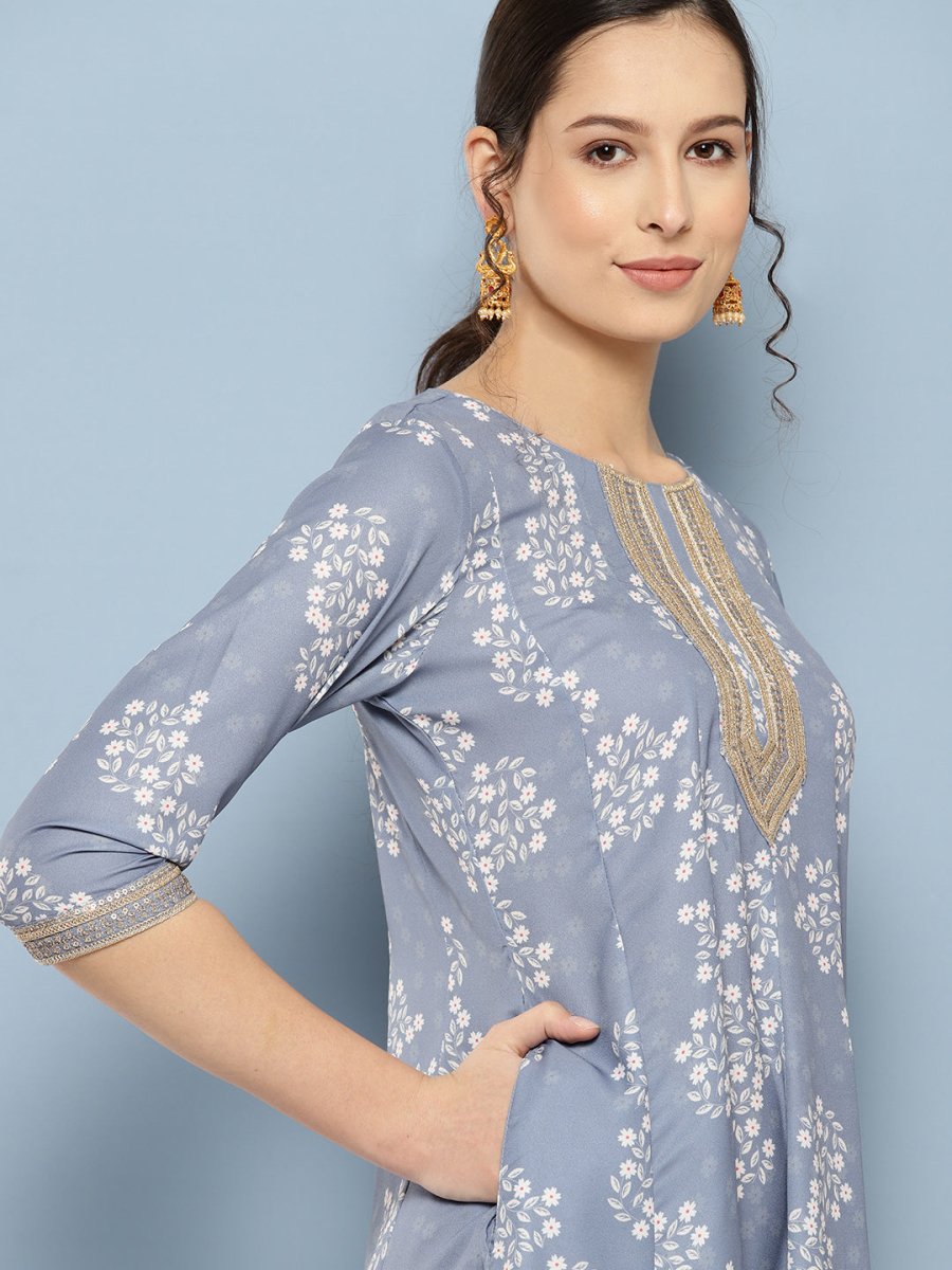 Ahalyaa Floral Printed Midi A-Line Ethnic Dress | Grocsy
