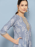 Ahalyaa Floral Printed Midi A-Line Ethnic Dress | Grocsy