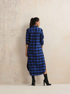 trueBrowns Blue Check Winter Shirt Dress | Grocsy