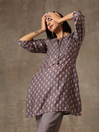 trueBrowns Grey Pink Floral Printed Silk Co-Ord Set | Grocsy