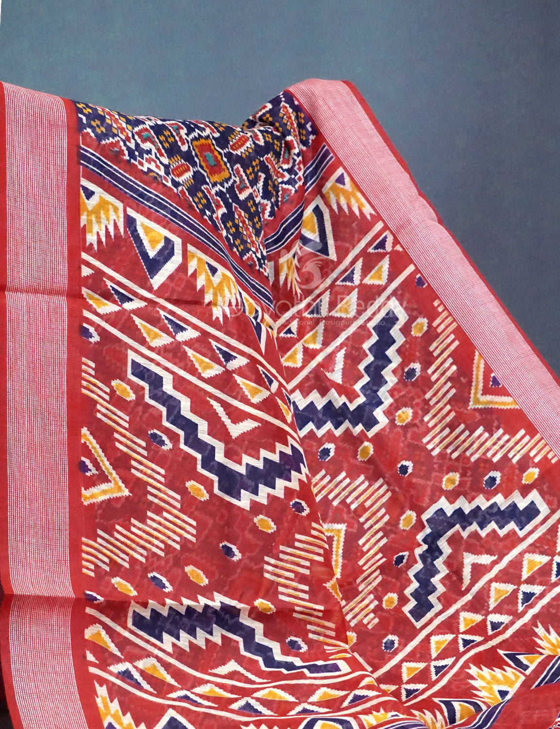 Shades of Navy Blue Colour Patola Print Semi Chanderi Saree By Gayathri Reddy Designer Studio | Grocsy