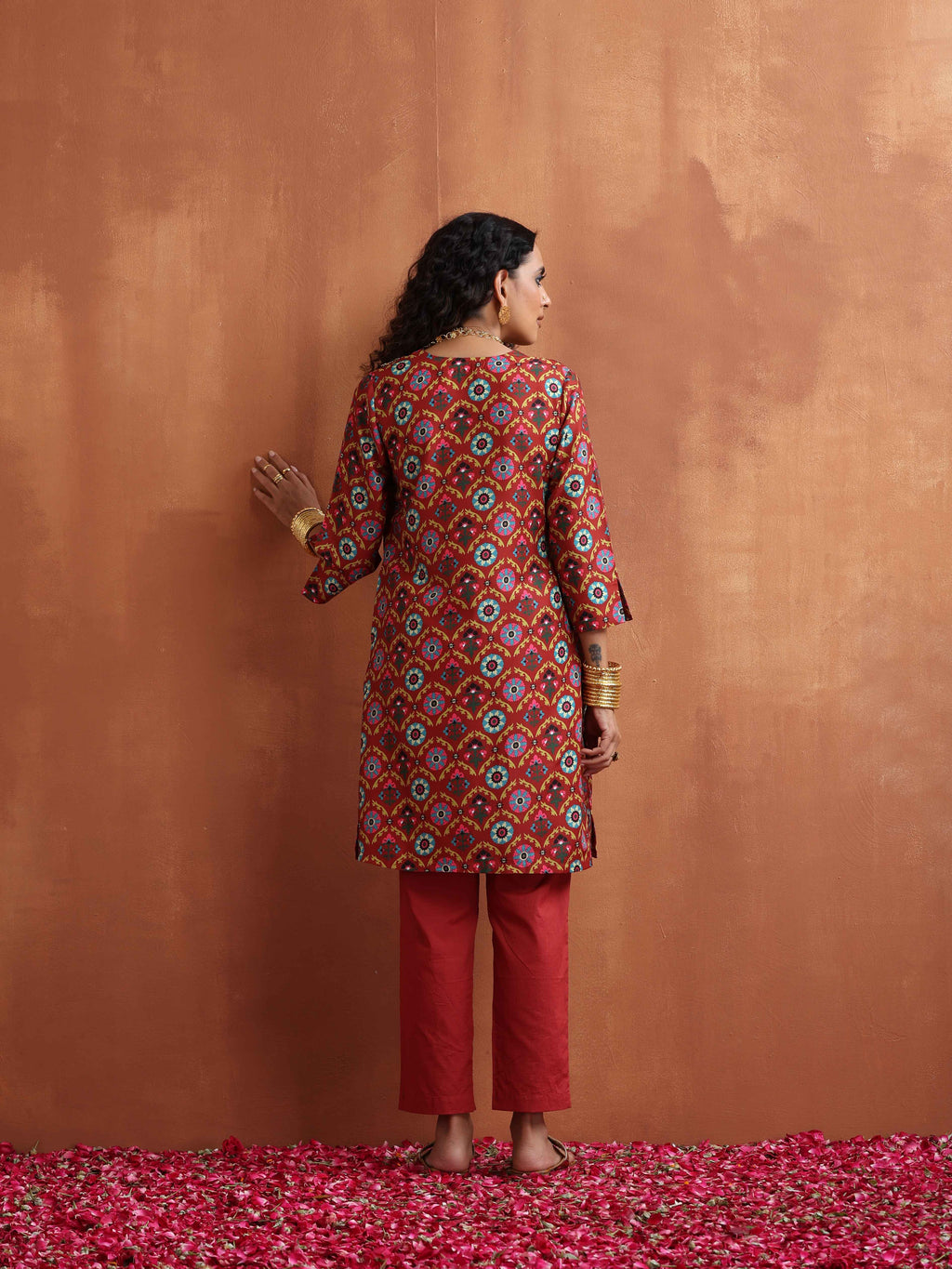 trueBrowns Rust Print Kurta Co-ord Set | Grocsy