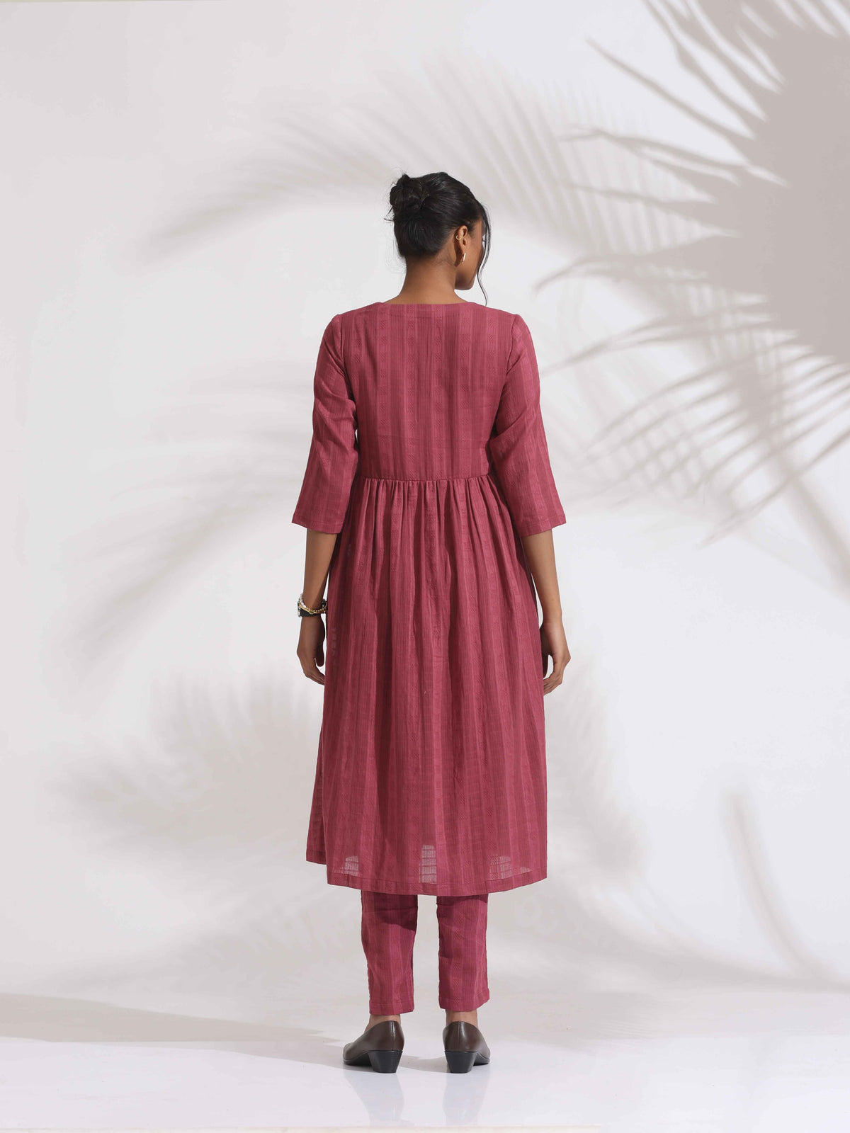 trueBrowns Maroon Cotton Flared Kurta Set | Grocsy