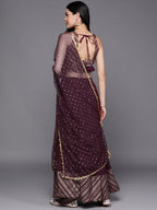 Indian Clothing Ahalyaa Purple & Gold-Toned Printed Sequinned Foil Print Ready to Wear Lehenga & Blouse With Dupatta | Grocsy