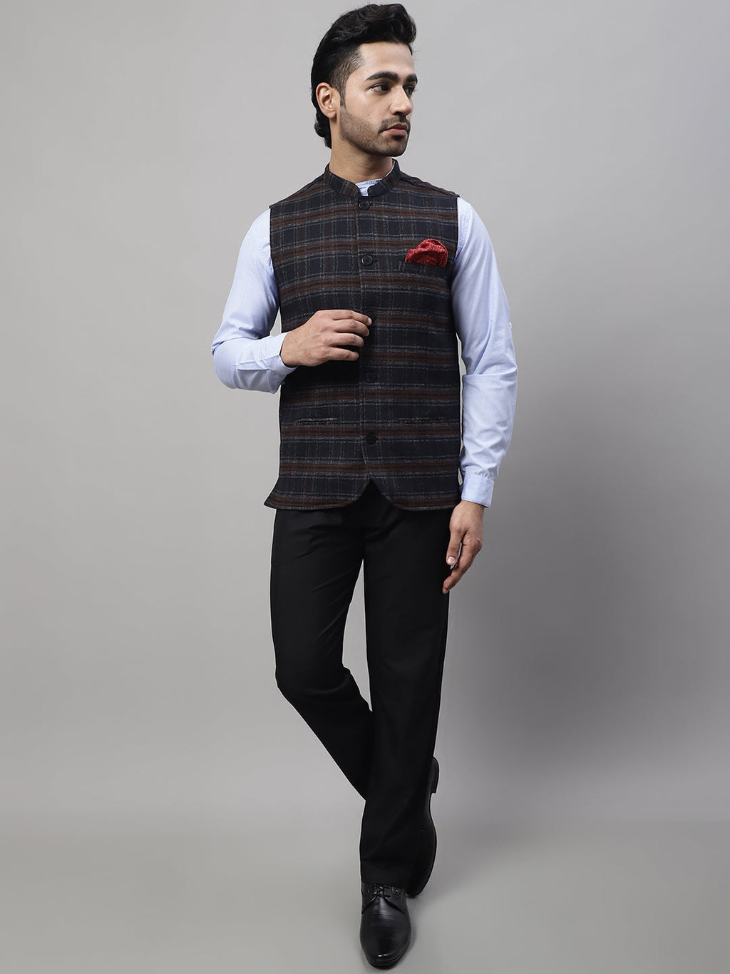 Even Apparels Men's Black Nehru Jacket With Welt Pockets | Grocsy