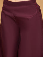 InWeave Women's Wine Solid Flared Kurta Palazzo Set | Grocsy