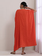 trueBrowns Orange Dobby Panel Kaftan Dress | Grocsy