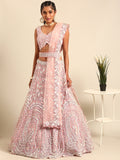 House of Panchhi Pink Net Multi Sequins with heavy Zarkan embroidery Lehenga choli & Dupatta | Grocsy