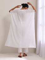 trueBrowns White Dobby Panel Kaftan Kurta Pant Set | Grocsy
