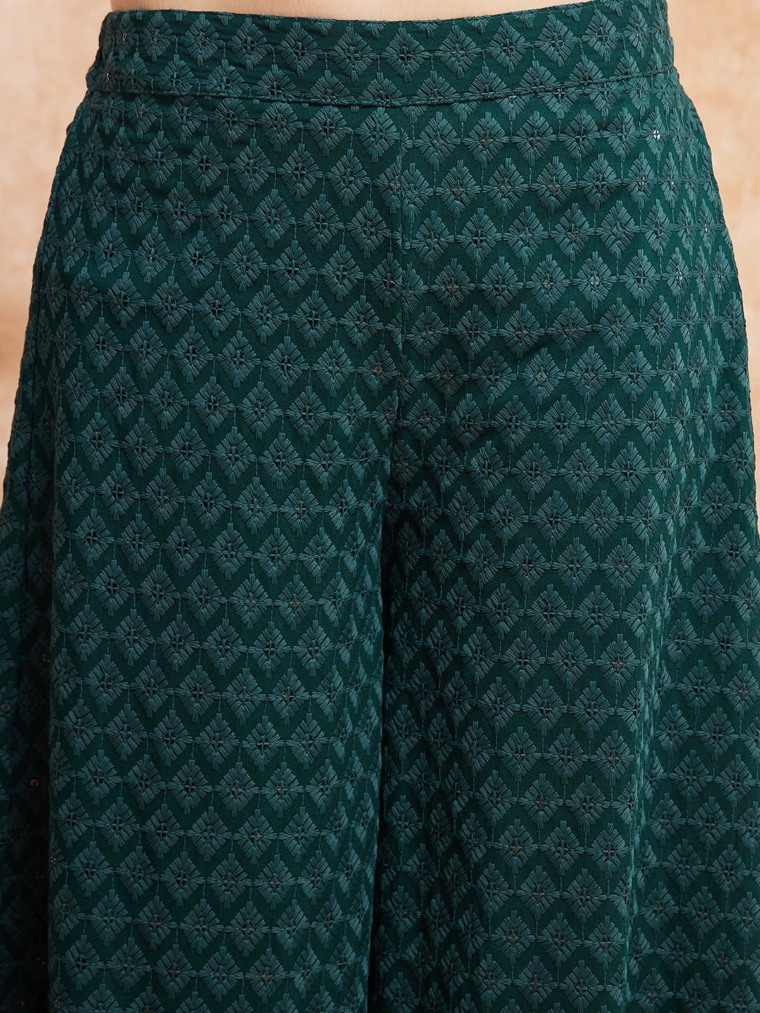 InWeave Women's Forest Green Chikankari Long Anarkali Kurta Sharara Set | Grocsy