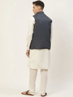 Jompers Men's Kurta Pyjama With Teal Blue Solid Nehru Jacket | Grocsy