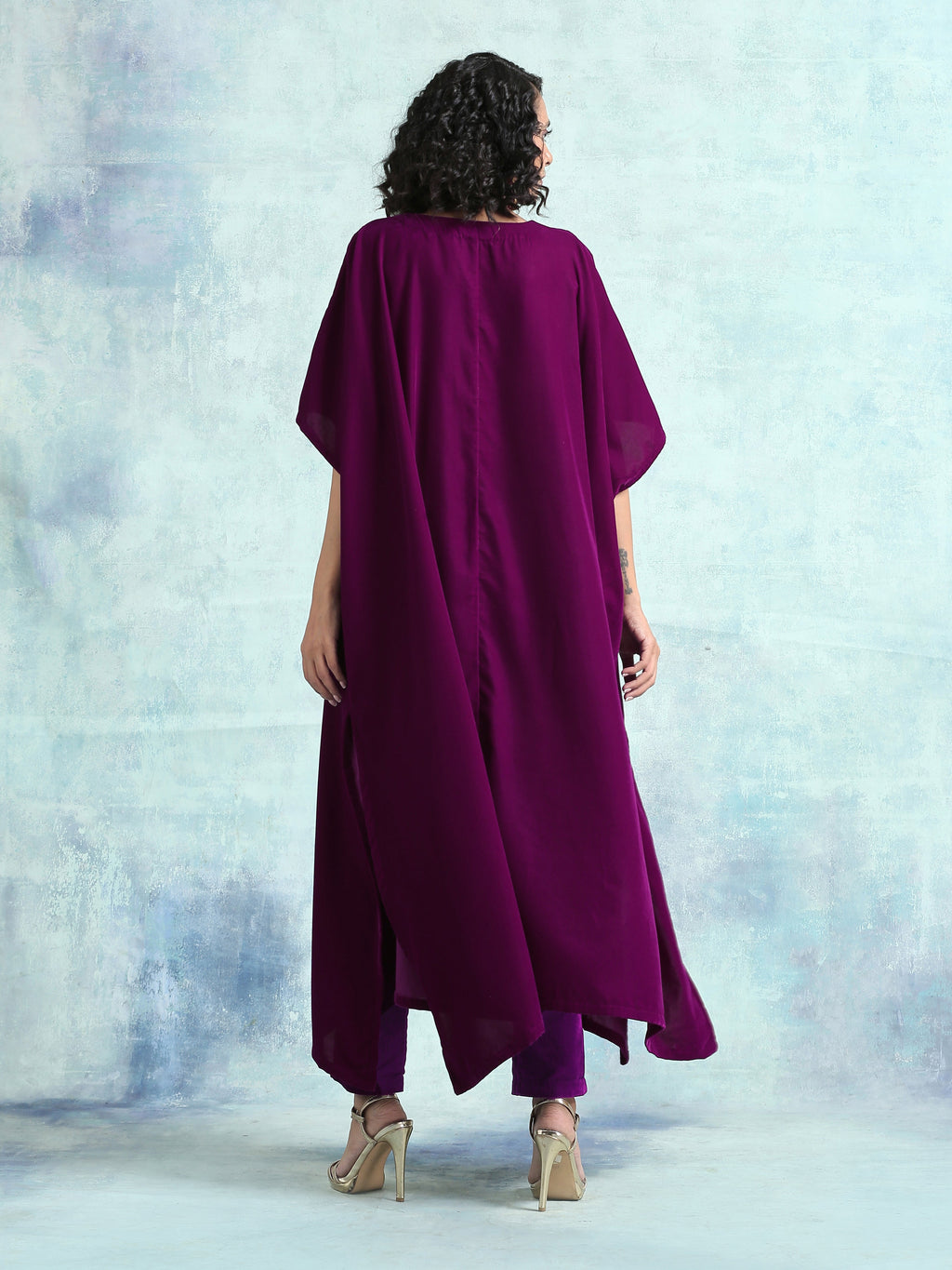 trueBrowns Wine Velvet Kaftan Kurta | Grocsy