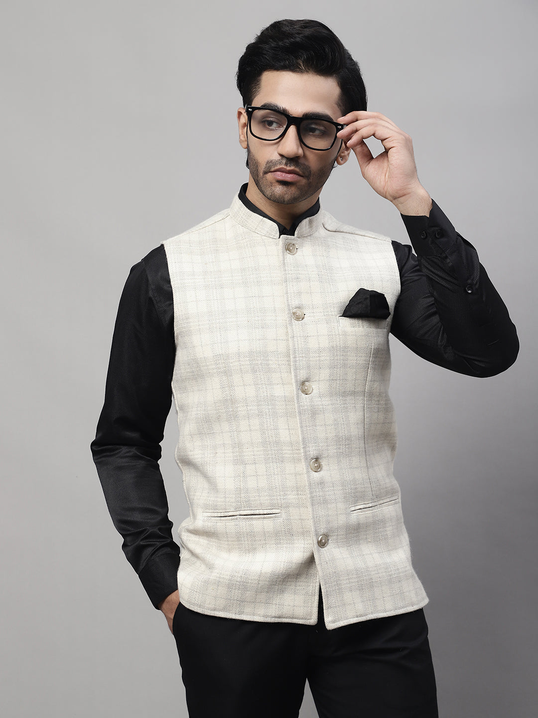 Even Apparels Men's Cream Pure Wool Nehru Jacket | Grocsy