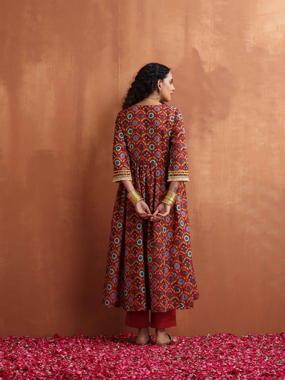 trueBrowns Maroon Flared Anarkali Kurta Set | Grocsy