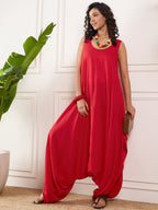 InWeave Red Round Sleeveless Jumpsuit | Grocsy