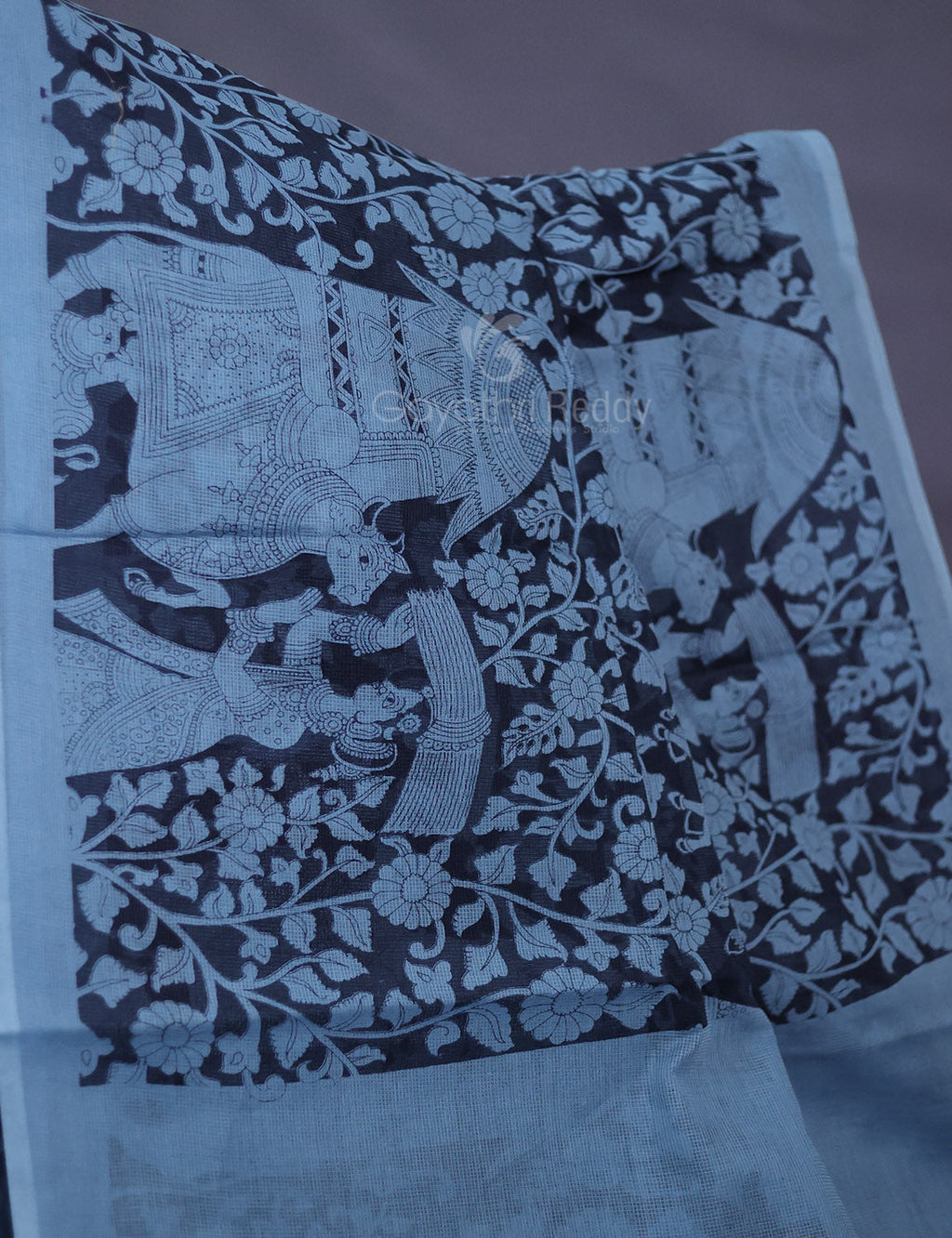 Shades of Grey Colour Kalamkari Pure Munga Cotton Saree By Gayathri Reddy Designer Studio | Grocsy