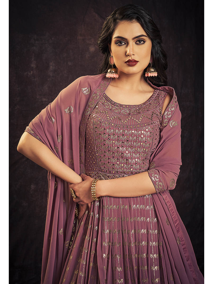 Myra Mauve Real Georgette Designer Gown Style Suit | Grocsy
