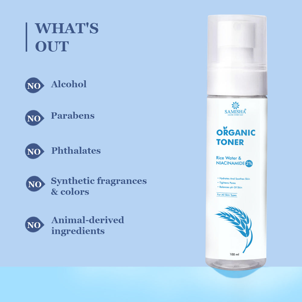 Samisha 2% Niacinamide & Rice Water Organic Face Toner | Grocsy