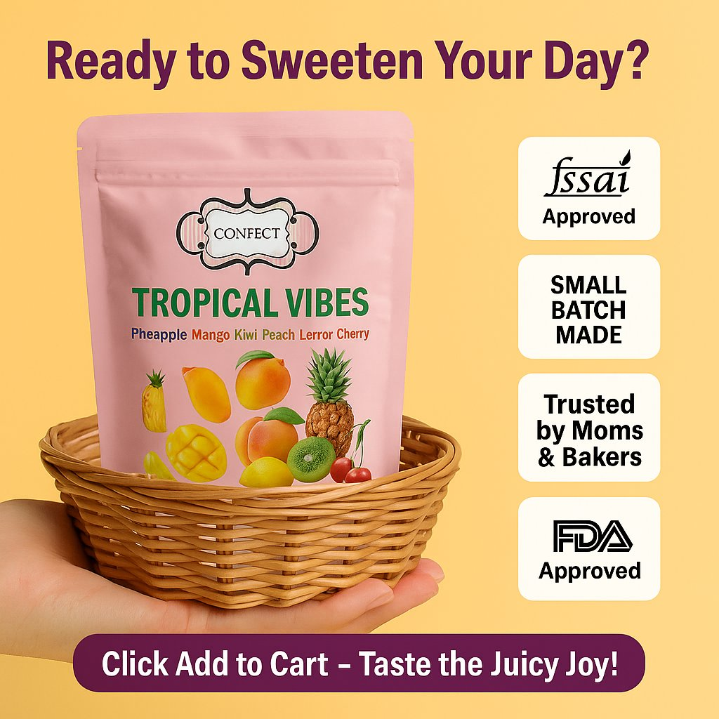Confect Tropical Vibes Gummies | Pack of Pineapple, Mango, Kiwi, Peach, Lemon, Cherry Gummies | | Grocsy