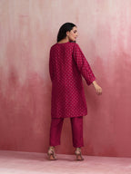 trueBrowns Pink Viscose Silk Kurta Co-ord Set | Grocsy