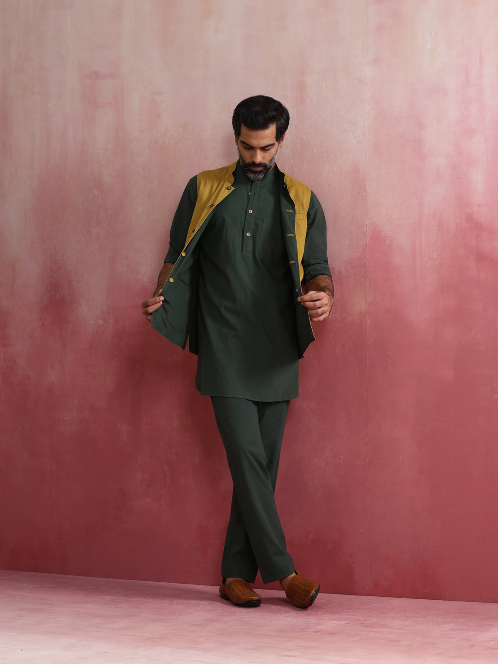 trueBrowns Men's Mustard Cotton Reversible Nehru Jacket | Grocsy