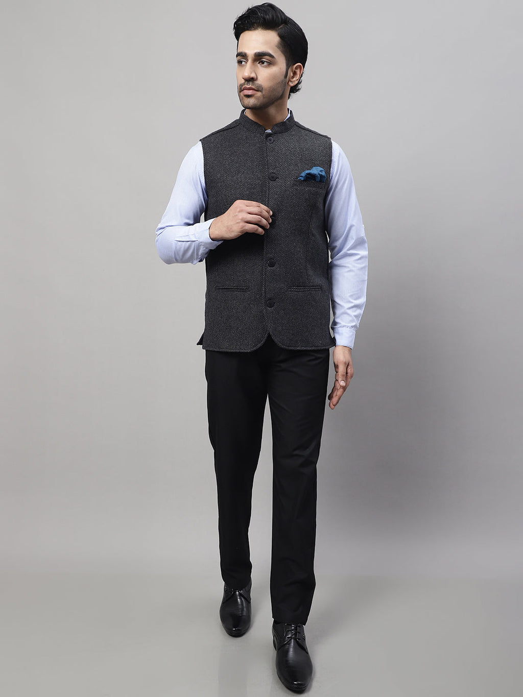 Even Apparels Men's Grey Pure Wool Nehru Jacket | Grocsy