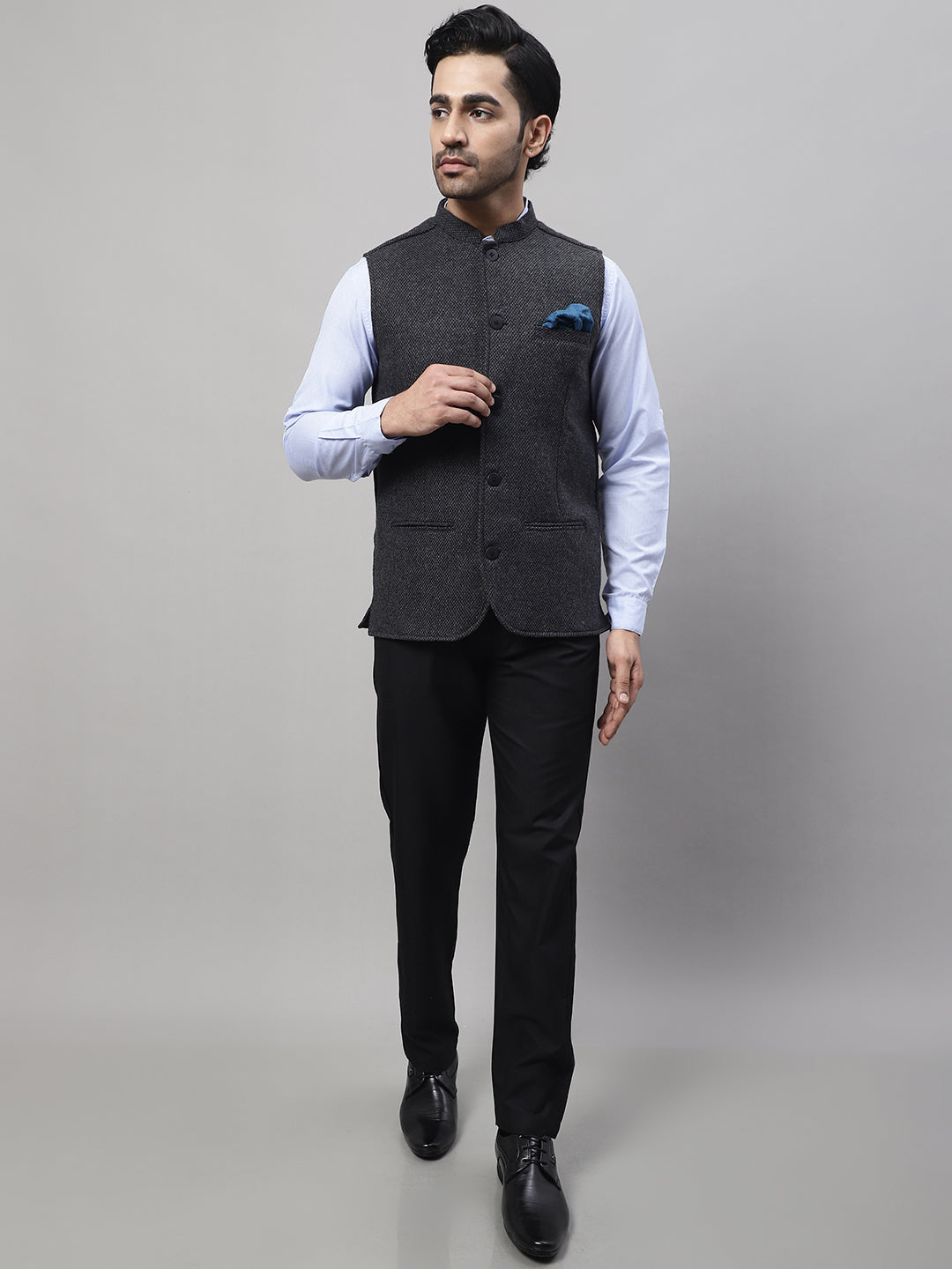 Even Apparels Men's Grey Pure Wool Nehru Jacket | Grocsy