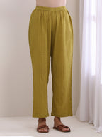 trueBrowns Avacado Green Dobby Flared Slit Kurta Pant Set | Grocsy