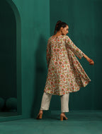 trueBrowns Off white Floral Jaal Muslin Silk Printed High Low Co-ord Set | Grocsy