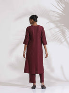 trueBrowns Maroon Dobby Kurta Set | Grocsy