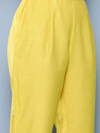 Ahalyaa Women Yellow Floral Printed Kurta with Trousers & Jacket | Grocsy