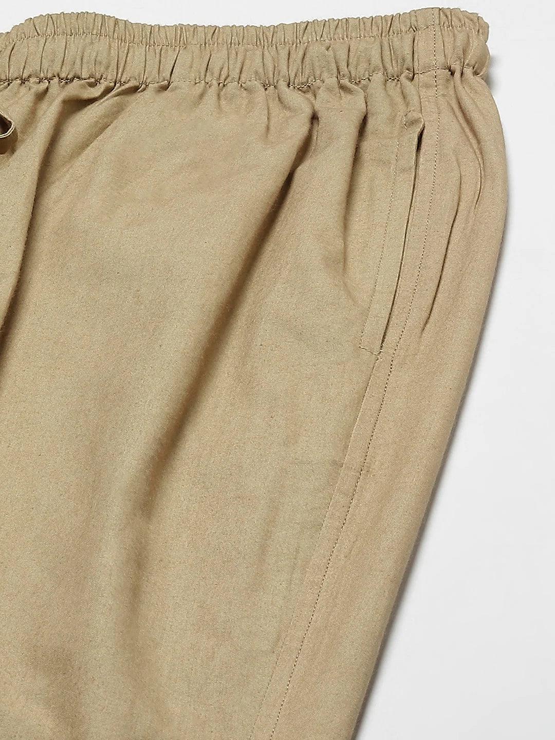 Fabmade Men's Khaki Cotton Linen Pyjama | Grocsy