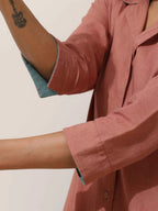 trueBrowns Peach Cotton Linen Kurta Pant Set | Grocsy