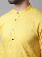 Even Apparels Yellow Pure Cotton Kurta With Band Collar | Grocsy