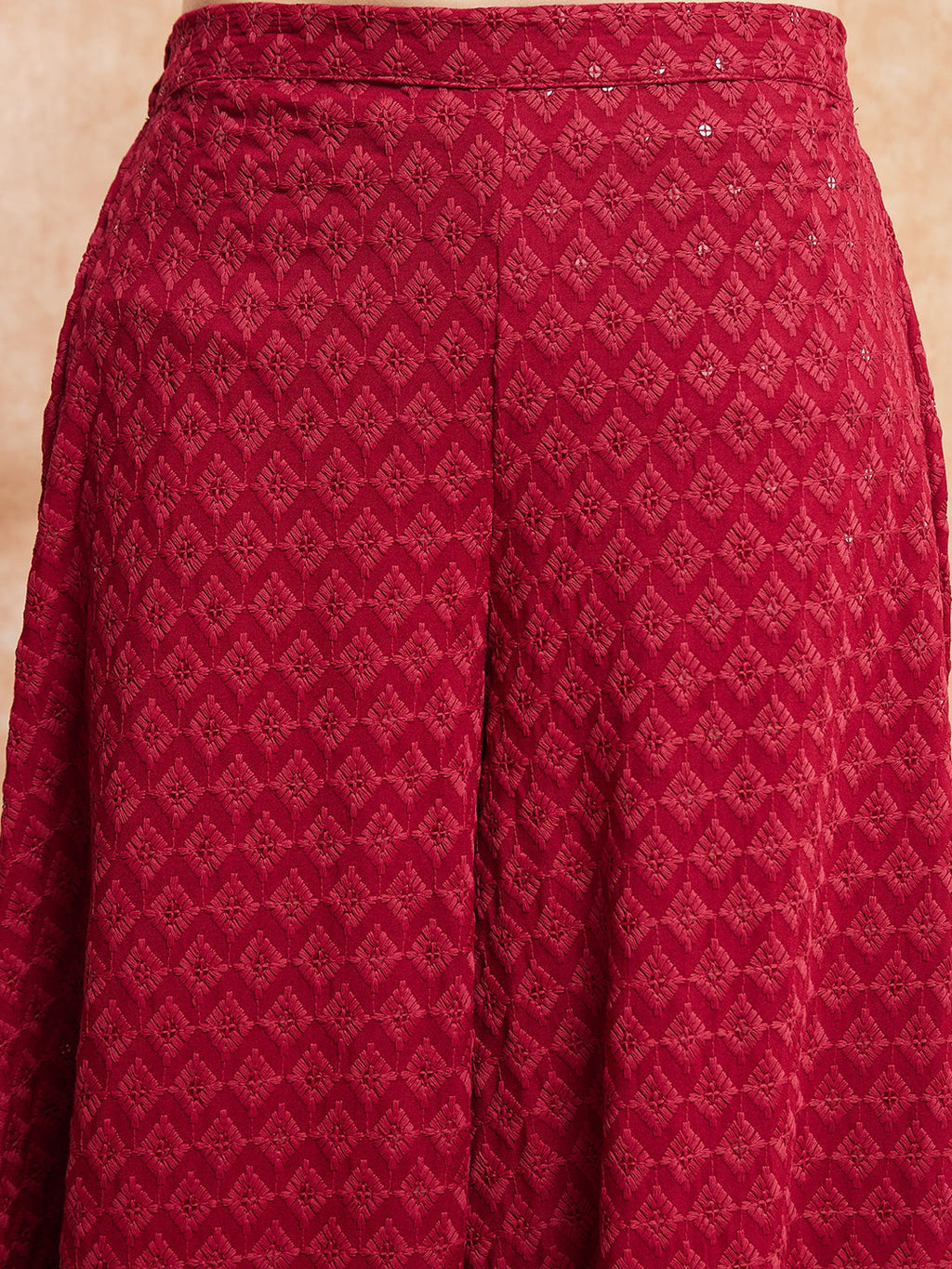 InWeave Women's Maroon Chikankari Long Anarkali Kurta Sharara Set | Grocsy