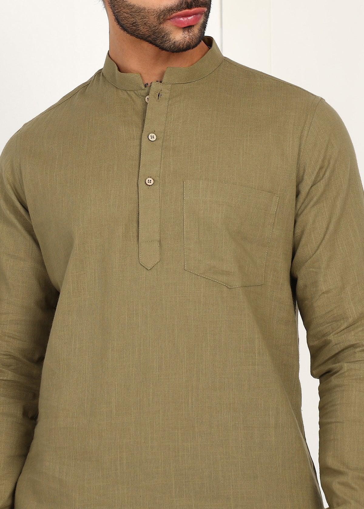 Fabmade Olive Dune Linen Short Kurta Co-Ord Set | Grocsy