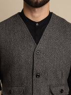 Even Apparels Men's Grey Woolen Waistcoat With Patch Pocket | Grocsy