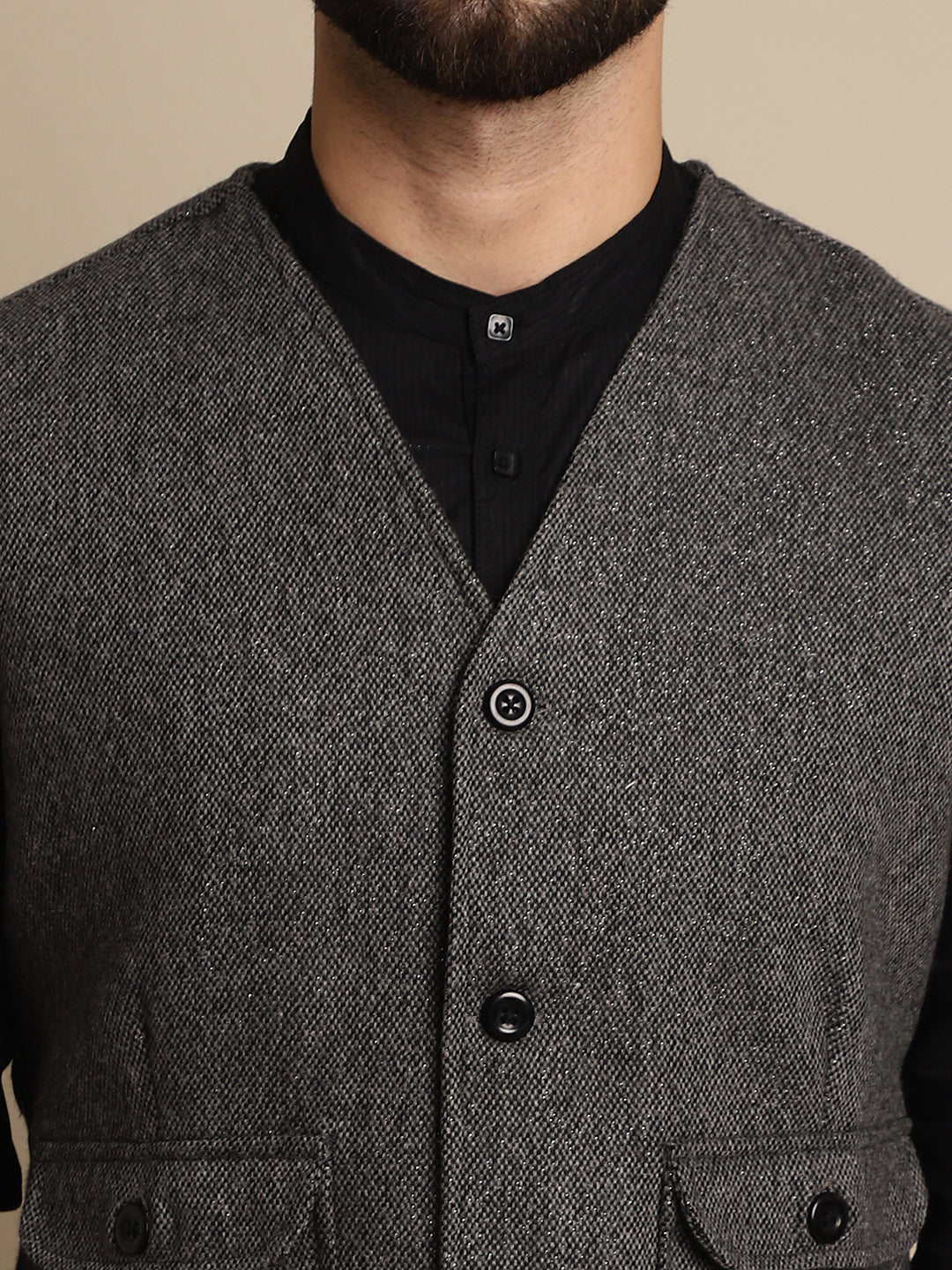 Even Apparels Men's Grey Woolen Waistcoat With Patch Pocket | Grocsy