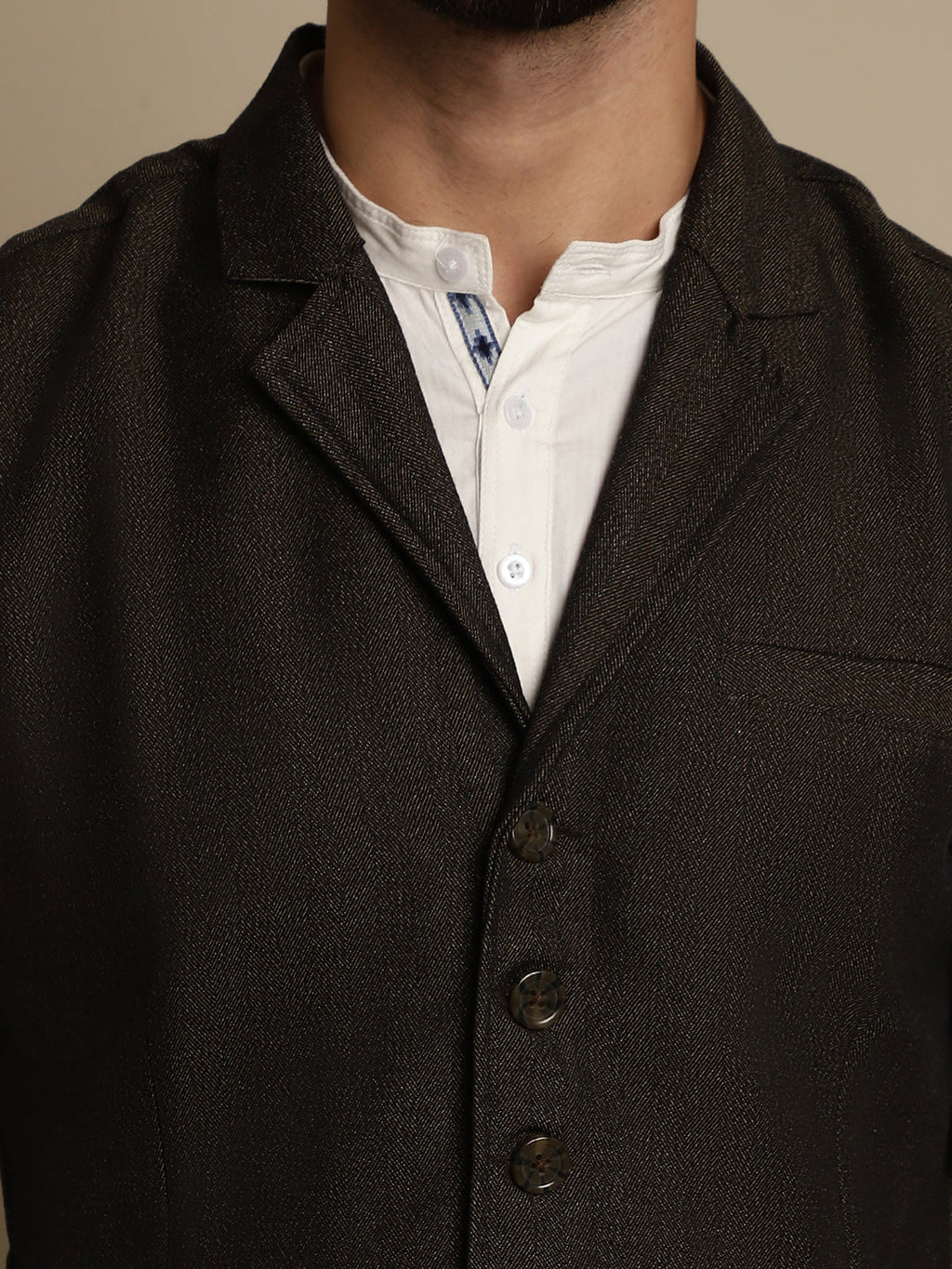 Even Apparels Men's Brown Wool Waistcoat with Notched Lapel | Grocsy