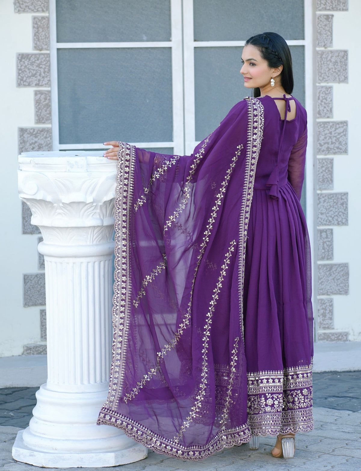Teeya Creation Purple Color Georgette Silk Heavy Embroidery Work Fully Stitched Gown Set | Grocsy