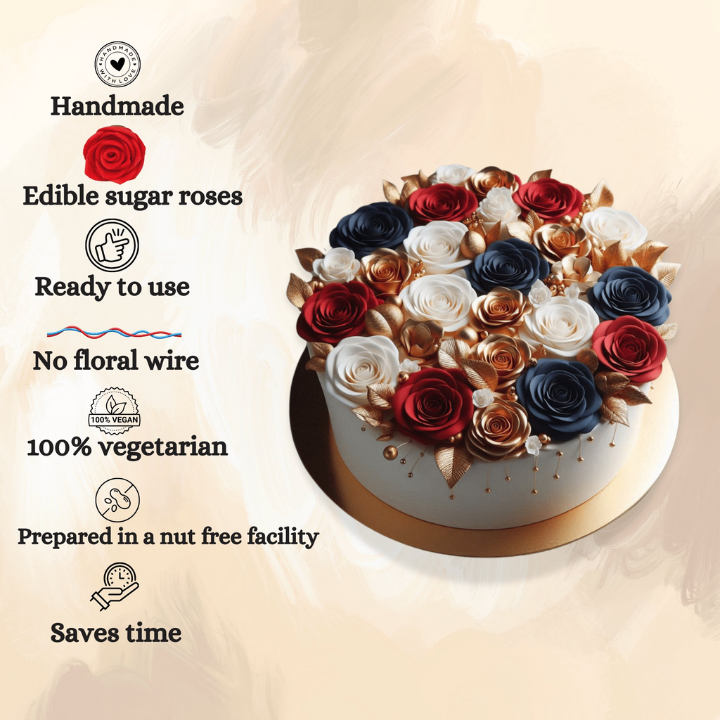 Confect Edible Sugar Roses Cake Toppers - Pack of 12 (03) | Grocsy