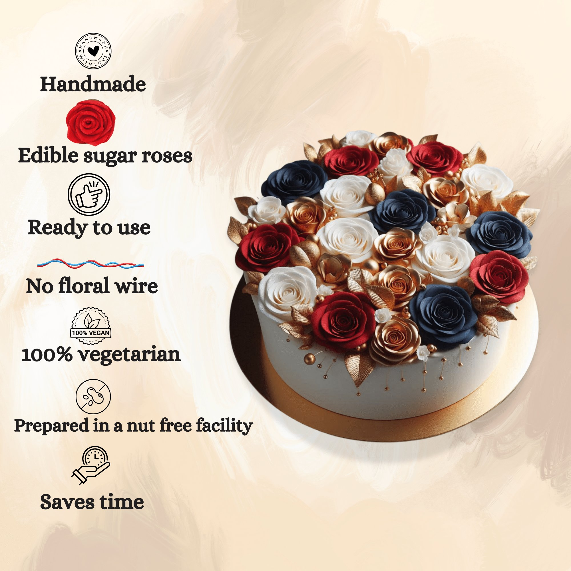 Confect Edible Sugar Roses Cake Toppers - Pack of 12 (03) | Grocsy