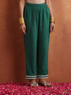 trueBrowns Green Cotton A-line Kurta Set | Grocsy