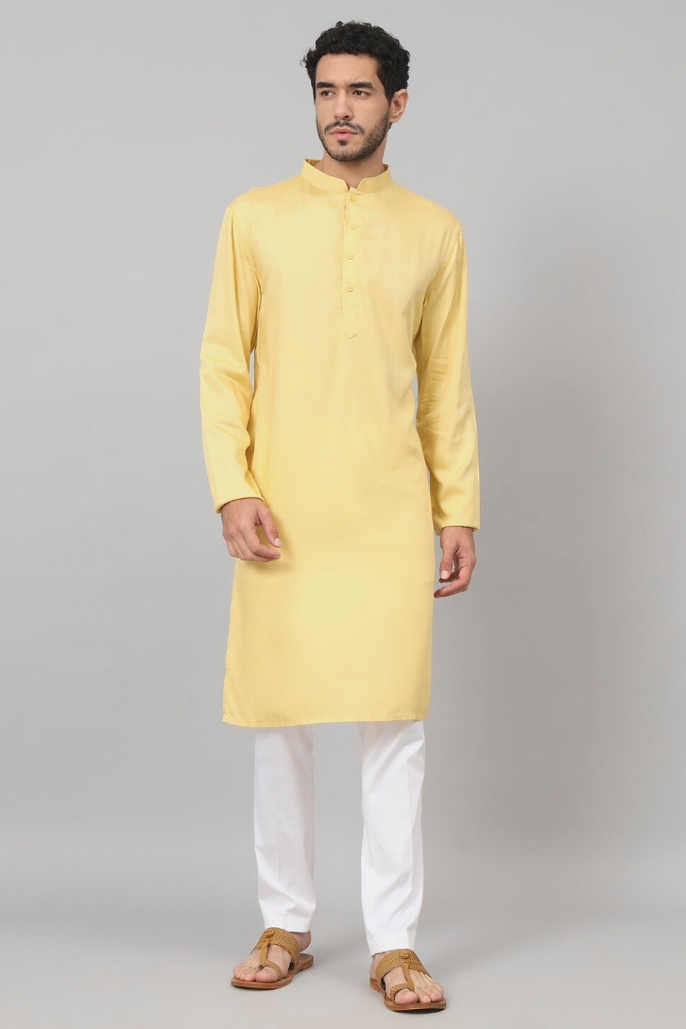 Giza Cotton Yellow Plain Kurta by Hilo Design | Grocsy