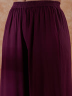 InWeave Women's Burgundy Emb Assymetrical Kurta Pant Set | Grocsy