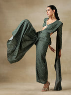 trueBrowns Dark Green Bandhani Printed Silk Palazzo Stitched Saree | Grocsy