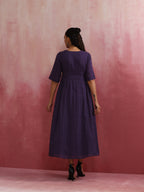 trueBrowns Purple Cotton Dobby Dress | Grocsy