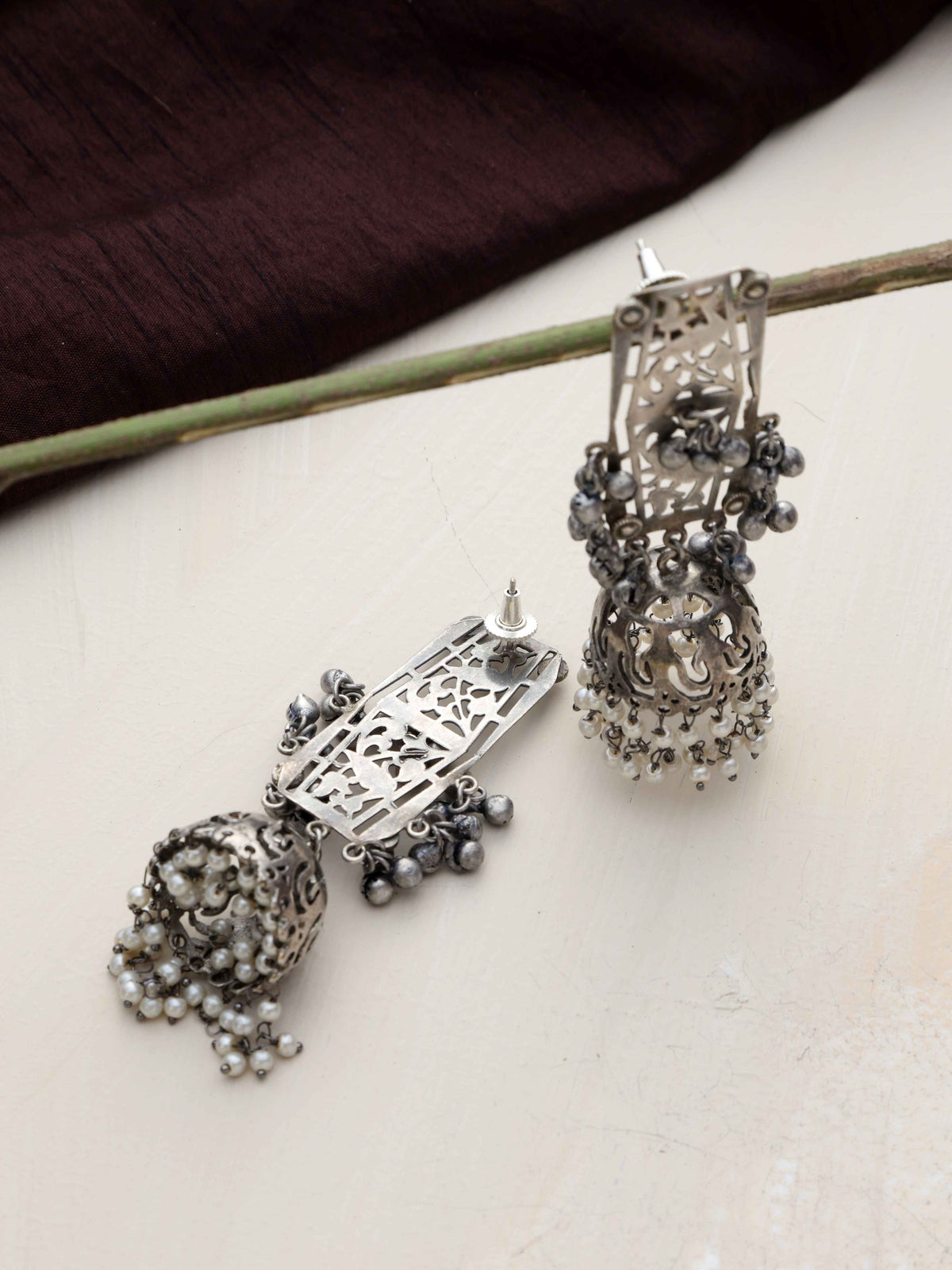 trueBrowns Silver Tone Floral Jhumka Earrings | Grocsy
