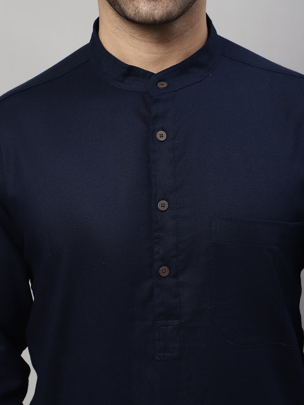 Even Apparels Blue Pure Cotton Kurta With Band Collar | Grocsy