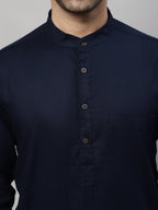 Even Apparels Blue Pure Cotton Kurta With Band Collar | Grocsy